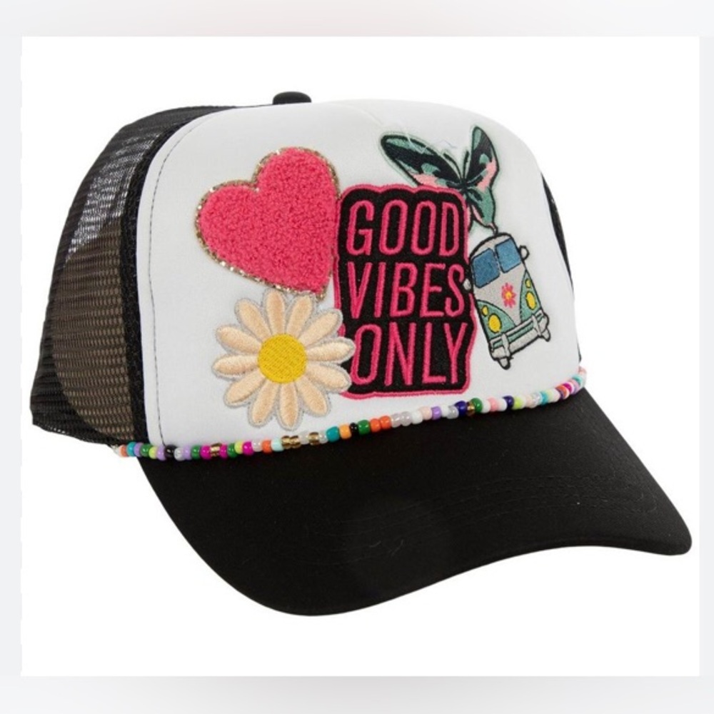 NEW Good Vibes Trucker Hat With Bead Chain
